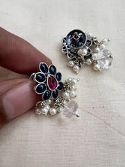 Blue & pink kemp silver studs with pearls-Earrings-CI-House of Taamara