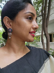 Blue & pink kemp stone with rose quartz stone hangings-Earrings-CI-House of Taamara
