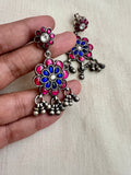 Blue & pink kundan flower earrings-Earrings-CI-House of Taamara
