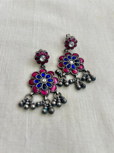 Blue & pink kundan flower earrings-Earrings-CI-House of Taamara