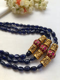 Blue sapphires with kundan beads and cylindrical antique style beads-Silver Neckpiece-PL-House of Taamara