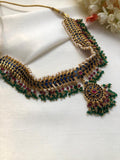 Blue spinel maatapatti necklace with ruby & green beads necklace-Silver Neckpiece-PL-House of Taamara