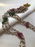 Calcedony takti peacock pendant with kundan, pearls bunch, ruby & green beads-Silver Neckpiece-PL-House of Taamara
