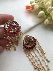 Chaand ruby kundan with pearl hangings-Earrings-PL-House of Taamara