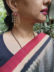 Chaand ruby kundan with pearl hangings-Earrings-PL-House of Taamara
