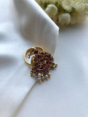 Chand design with ruby and pearls bunch (adjustable ring)-Finger Ring-PL-House of Taamara