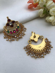 Chand earrings with ruby and green-Earrings-PL-House of Taamara