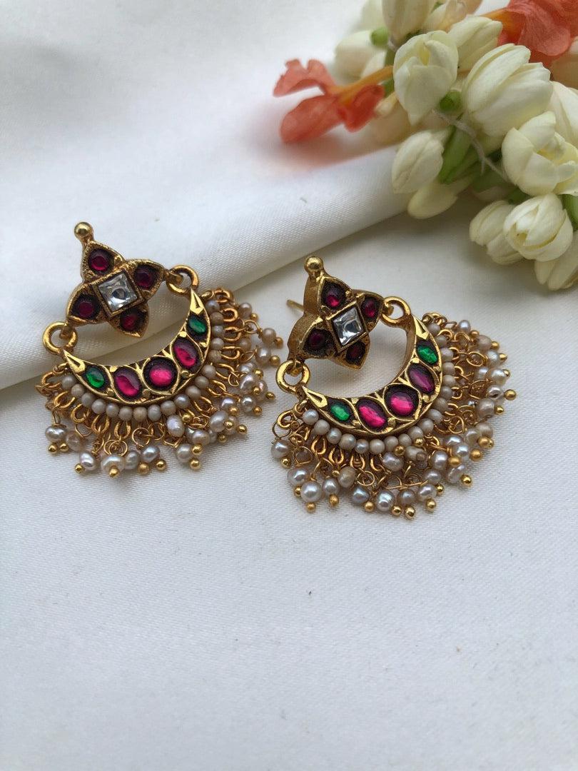 Chand earrings with ruby and green-Earrings-PL-House of Taamara