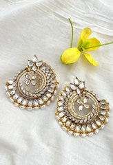 Chand stud with pearls hanging-Silver earrings-EZ-House of Taamara