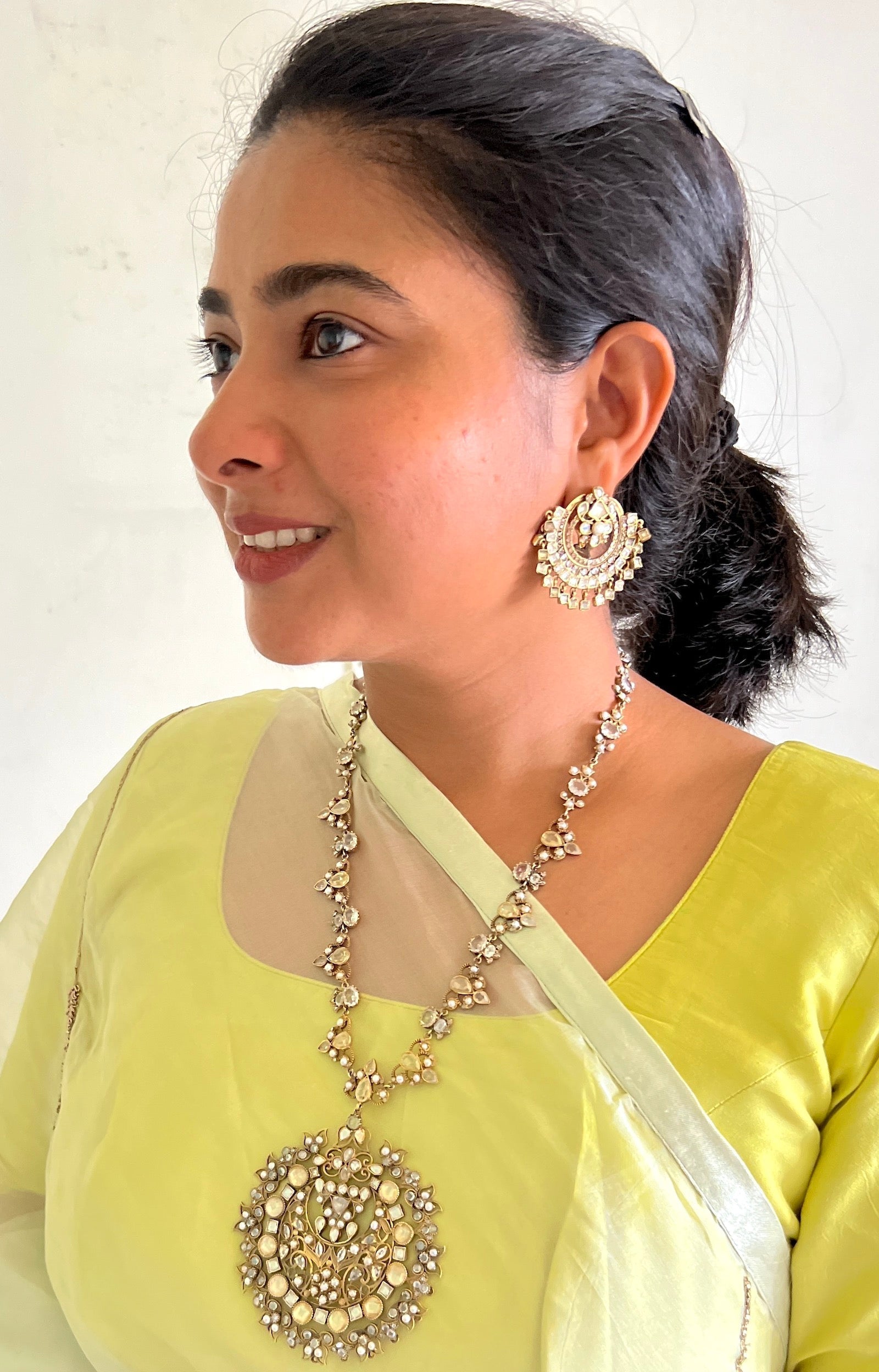 Citrine & Moissanite Statement Necklace-Silver earrings-EZ-House of Taamara