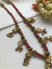 Coral and antique pieces with kundan necklace-Silver Neckpiece-PL-House of Taamara