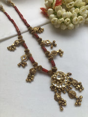 Coral and antique pieces with kundan necklace-Silver Neckpiece-PL-House of Taamara