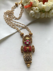 Coral and kundan flower with pearls and beads chain-Silver Neckpiece-PL-House of Taamara