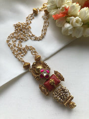 Coral and kundan flower with pearls and beads chain-Silver Neckpiece-PL-House of Taamara