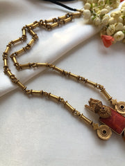 Coral & antique style pendant with long tube chain-Silver Neckpiece-PL-House of Taamara