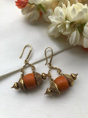 Coral bead and antique style hook earrings-Earrings-PL-House of Taamara
