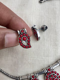Coral beads silver necklace set-Silver Neckpiece-CI-House of Taamara