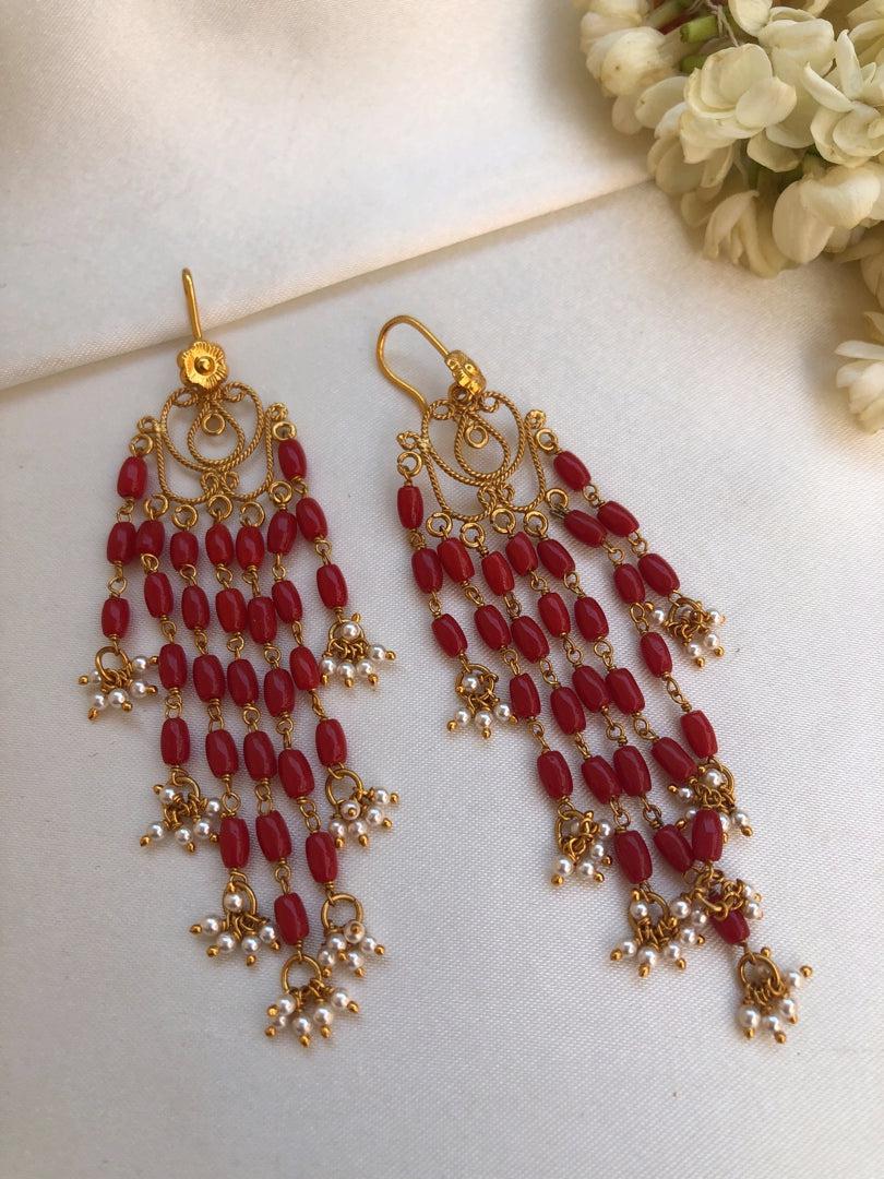 Coral beads with hook earrings-Earrings-PL-House of Taamara