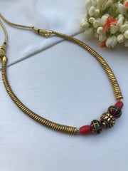 Coral beads with kundan and antique style beads necklace-Silver Neckpiece-PL-House of Taamara