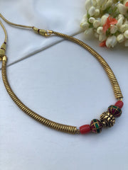 Coral beads with kundan and antique style beads necklace-Silver Neckpiece-PL-House of Taamara