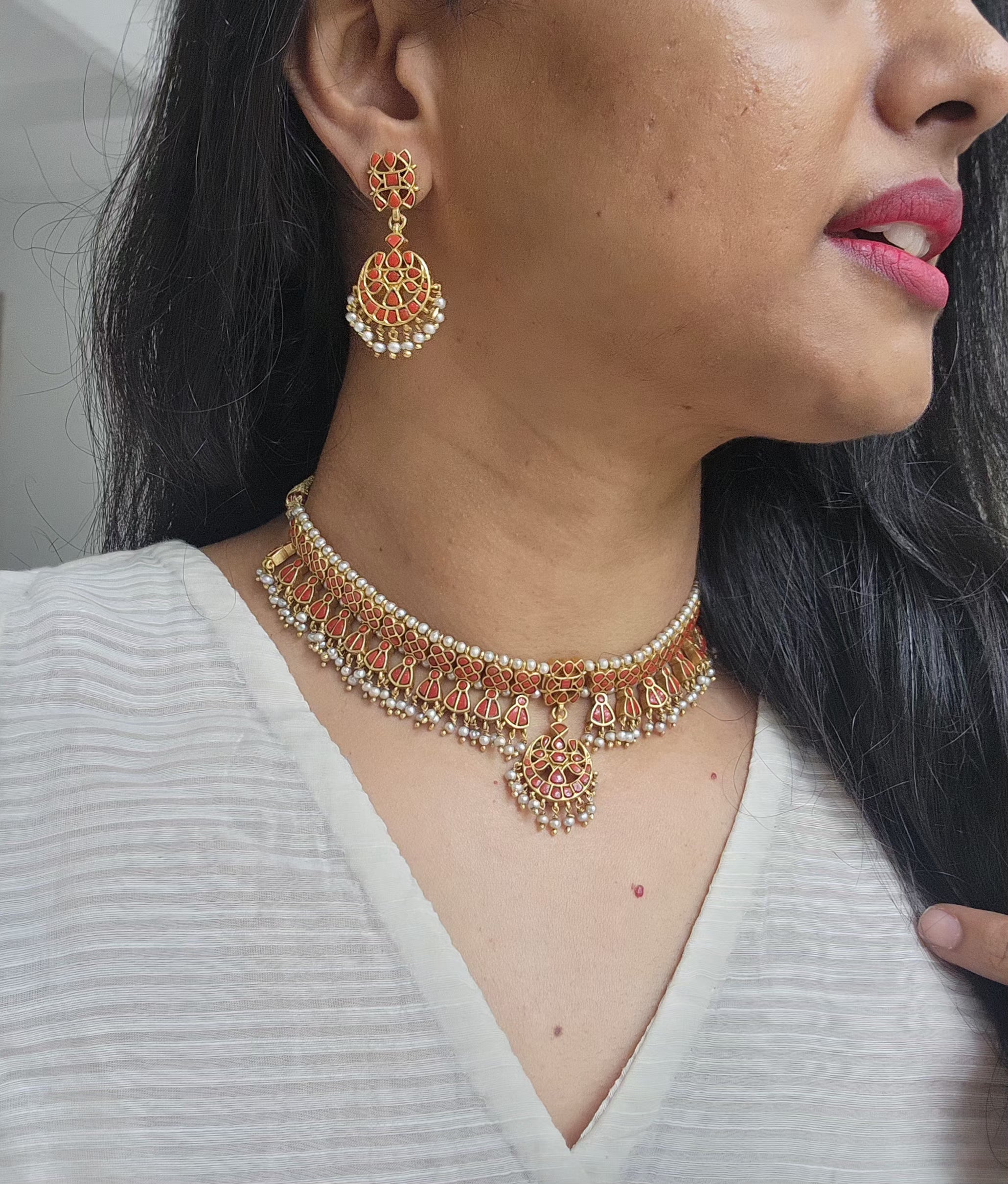 Coral kundan maatpatti, SET-Silver Neckpiece-PL-House of Taamara
