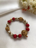 Coral & pearl antique style beads bangle with screw, small size-Silver Bracelet-PL-House of Taamara