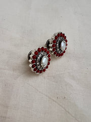 Coral & pearl silver oval studs-Earrings-CI-House of Taamara