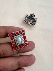 Coral & pearl silver studs-Earrings-CI-House of Taamara