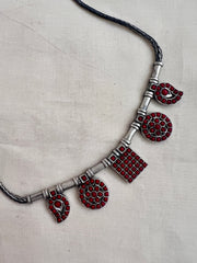 Coral silver necklace set with earrings, SET-Silver Neckpiece-CI-House of Taamara