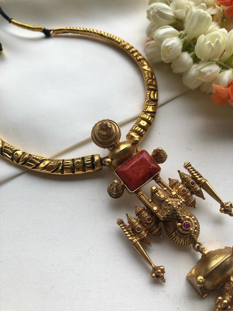 Coral taali pendant with hasli-Silver Neckpiece-PL-House of Taamara