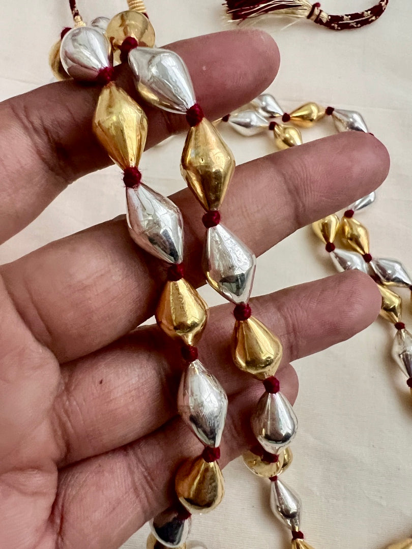 Double layer wax beads chain with silver & gold polish beads-Silver Neckpiece-CI-House of Taamara