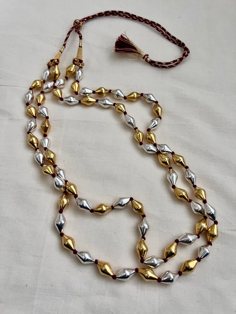 Double layer wax beads chain with silver & gold polish beads-Silver Neckpiece-CI-House of Taamara