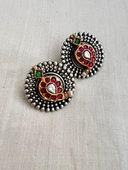 Dual stone studs with kundan and ruby mango motif-Earrings-CI-House of Taamara