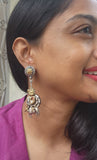 Dual tone cow earrings with pearls-Earrings-CI-House of Taamara
