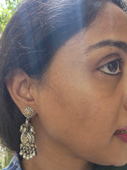 Dual tone earrings with silver beads-Earrings-PL-House of Taamara