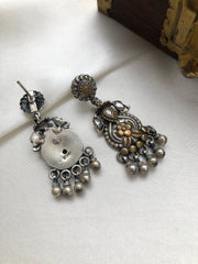 Dual tone earrings with silver beads-Earrings-PL-House of Taamara