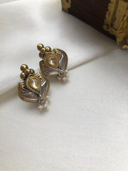 Dual tone earrings with small pearls bunch-Earrings-PL-House of Taamara