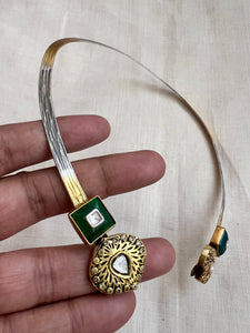 Dual tone hasli with kundan and green onyx inlay work-Silver Neckpiece-CI-House of Taamara