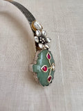 Dual tone hasli with kundan inlay work, jade stones and flowers-Silver Neckpiece-CI-House of Taamara