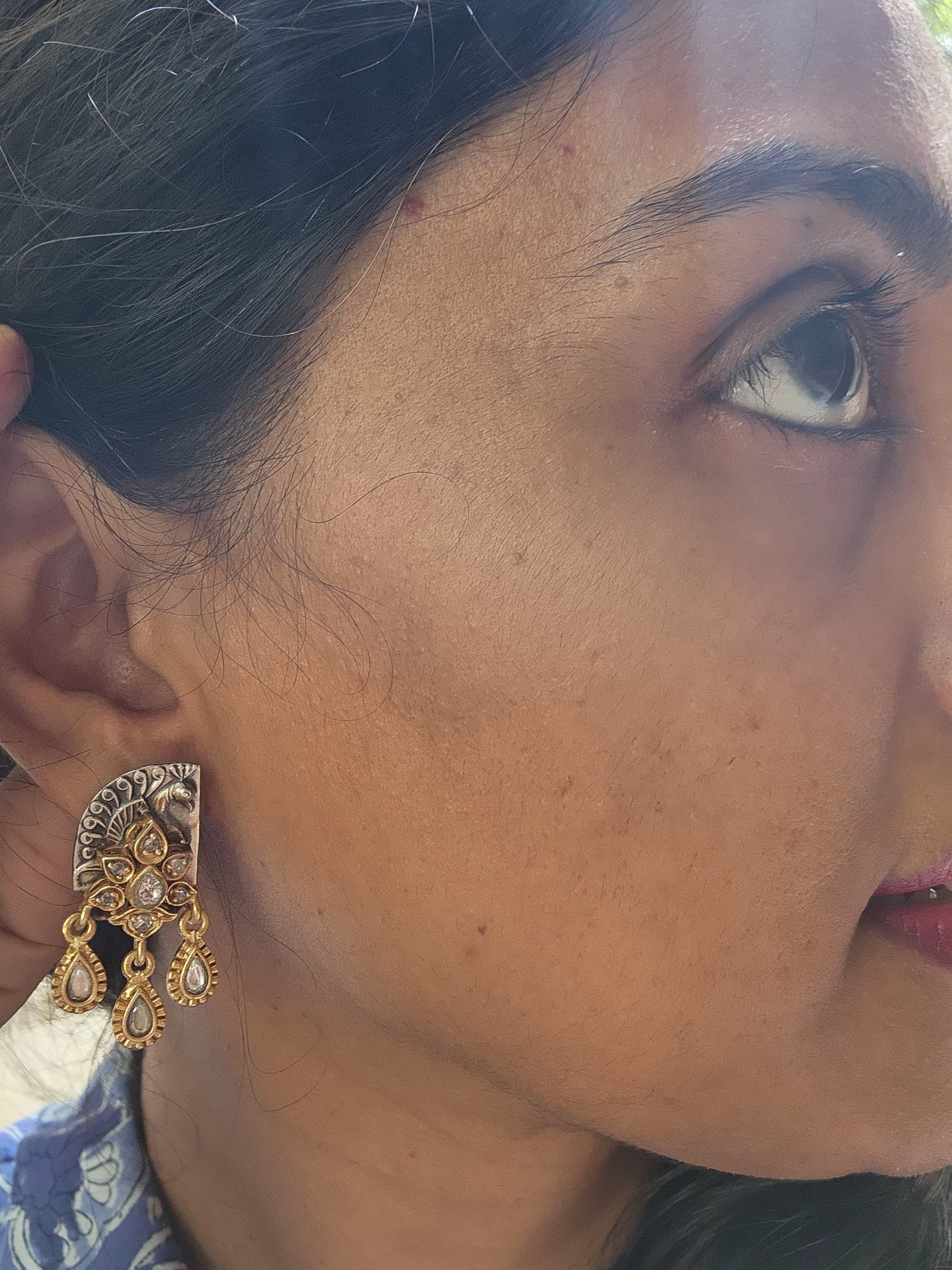 Dual tone kundan earrings-Earrings-PL-House of Taamara