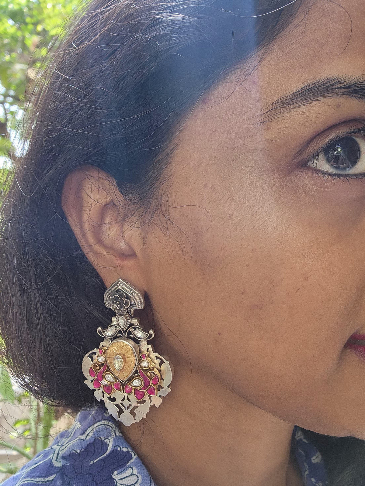 Dual tone kundan earrings-Earrings-PL-House of Taamara