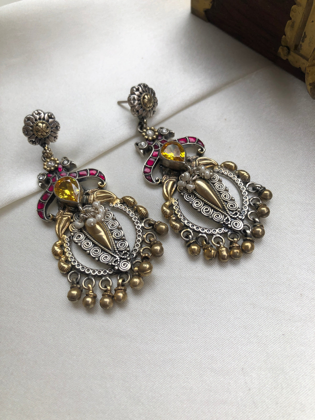 Dual tone kundan earrings-Earrings-PL-House of Taamara