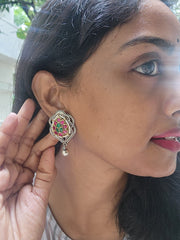 Dual tone kundan earrings with gundu ball drop-Earrings-PL-House of Taamara