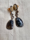 Dual tone natural sapphire stone earrings-Earrings-CI-House of Taamara