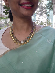 Dual tone necklace with navrathana stones-Silver Neckpiece-CI-House of Taamara