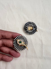 Dual tone studs with kundan & emerald peacock-Earrings-CI-House of Taamara