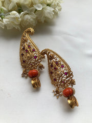 Paisley style earrings with coral