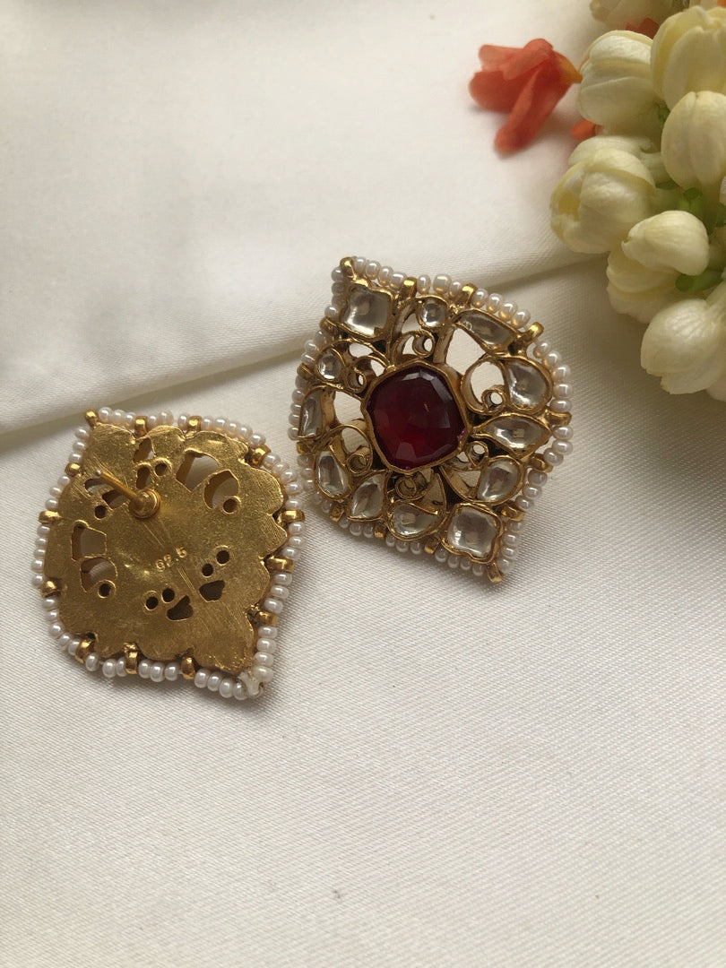 Kundan square ruby earrings