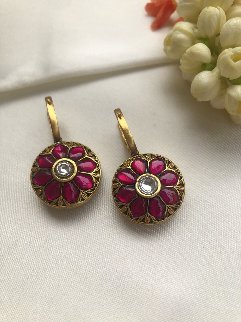 Reversible flower ruby & green earrings