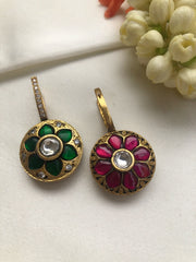 Reversible flower ruby & green earrings